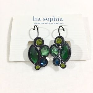 NWT Lia Sophia Green Blue Statement Earrings